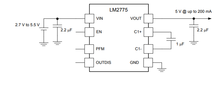 Application Circuit Diagram - Texas Instruments LM2775/LM2775-Q1 Switched Capacitor Converter